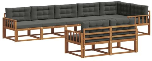 vidaXL Outdoor-Sofagarnitur mit Kissen 8 pcs Natur und Anthrazit, Akazienholz-Sofa, modernes Outdoor-Möbel, Garten-Lounge-Set, langlebige Terrassen-Couch, vielseitige Poolbereichs-Sitzgelegenheiten