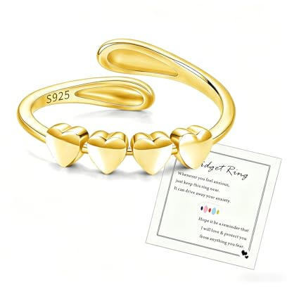 YOEE Silber Anxiety Ring Damen Anti Stress Ring Herz-Design (4 Herzen), Silber 925 verplattet, verstellbarer Spinner Ring, Fidget Ring gegen Angst, Daumenring Gold/Silber