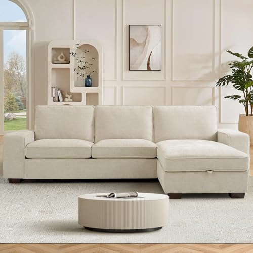 DUANDUAN 250 cm Modulares Ecksofa L-Form, 3-Sitzer, Eckcouch, Bettkasten | Eckcouch mit spiegelbarer Ottomane und Stauraum, waschbare Bezüge, USB/Type-C, einfache Montage, weicher Chenille