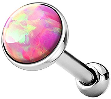 Piercingfaktor Tragus Piercing Helixpiercing Helix Ohr Cartilage Knorpel Stecker mit flachen Opal Steinen Rund Silber Pink 5mm
