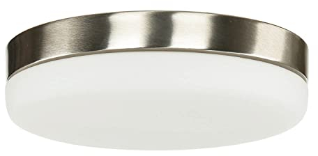 Licht-Erlebnisse Deckenleuchte flach rund KASAI D:32cm Metall & Glas in Nickel matt 2x E27 für Flur Arbeitszimmer Bad Küche Deckenlampe für Innen