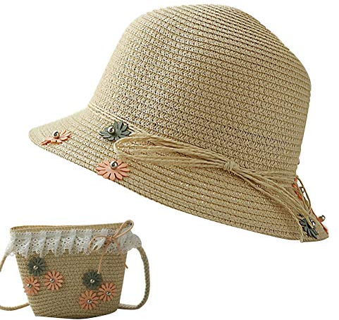 Amorar Niñas Sombrero de ala Ancha y Bolso Hombro de Paja Verano Sombrero de Playa Anti UV Solar para Bebé