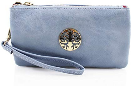 Women's Small Clutch, Cross Body, Shoulder Bag with Wristlet and Long Adjustable Shoulder Strap (Light Blue)