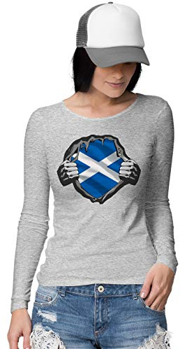 BLAK TEE Damen Superheroes Costume Scotland Flag Langarmshirt XL