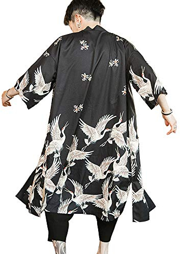 HAORUN Kimono japonais ample Yukata pour homme, haut de bain, haut vintage, noir, Large