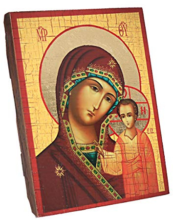 NKlaus Ikone christliche Ikone Holz 16x 12,5x 2,7cm Gottesmutter, 1 Stück | Handarbeit; Kazan