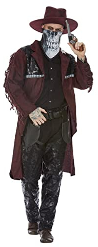 Smiffys Deluxe Dark Spirit Western Cowboy Costume, Burgundy, Jacket, Chaps, Holster, Hat & Mask, Halloween Adult Fancy Dress, Western Dress Up Costumes