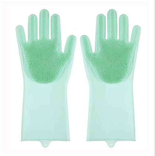 Okwin Magische Silikon-Handschuhe Geschirrspülhandschuhe Scrubber für Küche Bad Tierhaarpflege Das Auto Waschen 1 Paar /2Paar