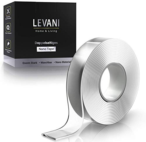Levani® Nano Magic Tape - Doppelseitiges Klebeband aus waschbarem Nanomaterial - Extra Starkes Tape - Wiederverwendbares - Spiegelklebeband (3 Meter)