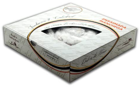 La Abuela Benita Ensaimada Artesana Manchega con Crema de Chocolate Blanco 325 g (Paquete de 1) - Caja de Almacenamiento Alimentaria