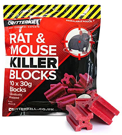 CritterKill Rat & Mouse Killer Poison Blocks 300g – Rat and Mouse Poisoning Poison Sachets - All Weather Block Poison Bait (300g)
