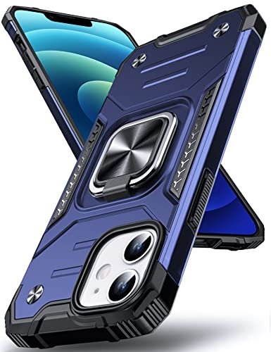 DASFOND Armor Hülle für iPhone 12 Mini Case Militär Stoßfest Handyhülle [Upgrade 2.0] 360 Grad Metal Ring Halter Ständer Schutzhülle [für Handyhalterung Auto Magnet], 5,4 Zoll, Blau