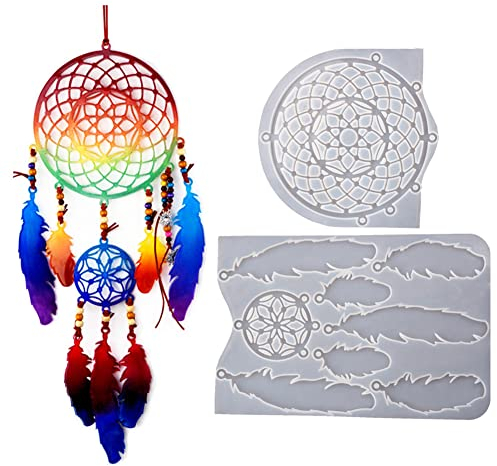 URFEDA Resin Casting Mold Dream Catcher Form Anhänger Silikon Moulds Feder Form Epoxidform Dekoration Feder Handgemachte Traumfänger für Hochzeit Vintage Innendekoration