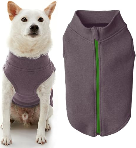 Gooby Zip Up Microfiber Fleece Dog Sweater - Purple, Medium - Warm Double Layered Soft Microfiber Fleece Step-in Dog Jacket Without Ring Leash - Winter Dog Sweaters for Small Dogs and Medium Dogs | Double-layered microfiber fleece; Step-in zip-up; Stretch fit; No leash ring; Warm winter layer