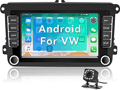 CAMECHO Android Radio Coche GPS para VW Golf 5 Golf 6 Polo Caddy,Pantalla de 7 Pulgadas Radio 2 DIN con Mirror Link FM/RDS WiFi SWC Bluetooth y USB+Cámara de Marcha Atrás