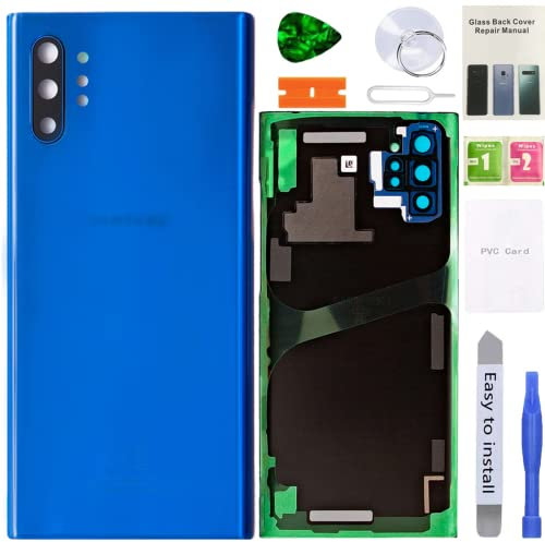 XFU Rear Battery Cover for Samsung Galaxy Note 10+ Plus N975F Original Back Glass Cover with Camera Lens, Adhesives, Tools, Guide, Mobile Phone Case (Blue)