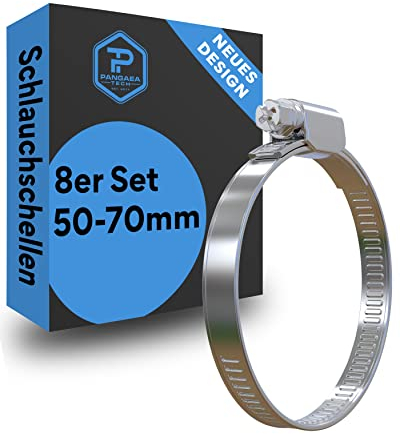 Pangaea Tech Edelstahl Schlauchschellen 50-70 mm 8 Stück - Profi Qualität nach DIN 3017 (W2) - Schlauchschellen Set für Pool, Teich und Garten