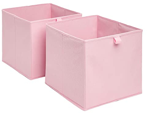 OHS Set of 2 Fabric Storage Boxes Home Organiser Toys Clothing Bathroom Pop Up Collapsible Foldable Cube Box, Blush Pink