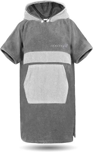 normani Baumwoll Surfer Poncho - Strandponcho - Handtuch-Poncho - Unisex Strand Umziehhilfe - geschlossener Bademantel für Damen und Herren Farbe Grau/Hellgrau Größe L-XL
