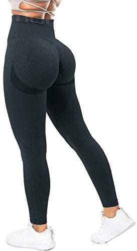 RIOJOY Scrunch Butt Leggings Damen High Waist Seamless Push Up Booty Leggins Hose für Sport Yoga Fitness Gym Workout, Dunkelblau XL