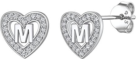 Suplight Ohrstecker Herz Silber 925 Damen Buchstabe M Ohrringe mit Zirkonia Medizinische Ohrringe Kinder Nickel frei hypoallergen herzförmigen Ohrring weißgold Schmuck
