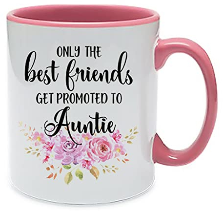 Only The Best Friends Get Promoted to Auntie, Friend Pregnancy Reveal, Pregnancy Announcement Mug, New Aunt Gift, Birthday, Christmas Coffee Tea Mug 11oz Pink Inside Coloured Ceramic Mug.