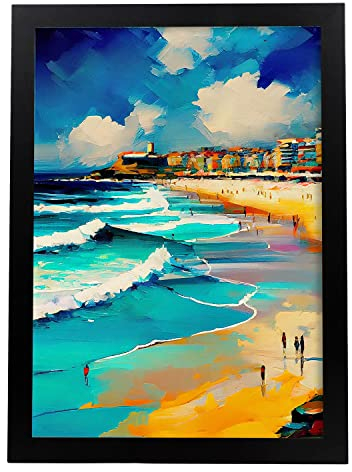 Nacnic Poster Bondi Beach im Ölgemälde Stil. Illustrationen von Denkmälern und Städten im fotografischen Vollfarbstil. Innenarchitektur und Dekoration. A3.