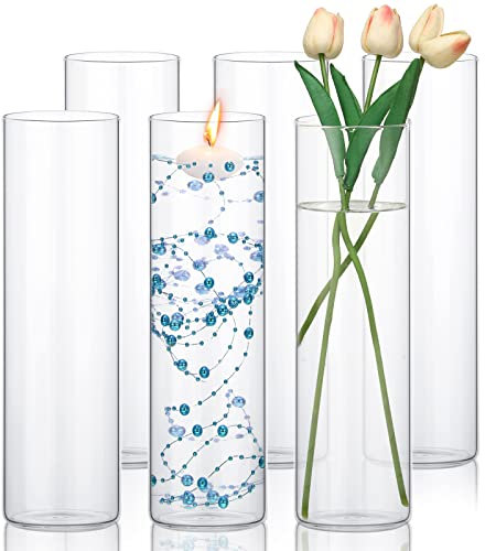 Tessco 6 Stück Glasvasen, transparente Blumenvase, schwebende Kerzenhalter, Tafelaufsatz, Vasen, hohe dünne Schwimmkerzenvasen für Zuhause, Tischdekorationen, formelle Abendessen (30.5x8.5 cm)