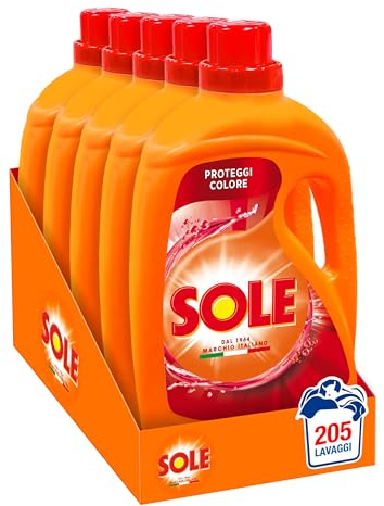 Sole Detersivo Lavatrice Proteggi colore 205 Lavaggi, (5x41), Formula igienizzante, Detersivo Lavatrice Liquido Proteggi colore, rimuove le macchie a basse temperature