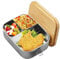 Qivine Stainless Steel Lunch Box, 1200ML Metal Lunch Box with Wooden Lid, Bento Box Lunchs BoxesAdults 3 Compartment Sandwich Boxes for Adults with Fork & Spoon for School, Office, Picnic