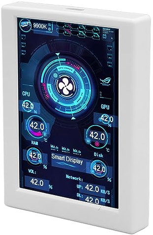 PC CPU Data Monitor, PC Temperature Monitor Plug and Play Metal Case Type C Interface 3.5 Inch Stepless Dimming for Updating (White)