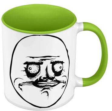 Tasse, Farbe Premium, Grün – Me Gusta Meme Face Internet Troll Fun Witz – Tasse mit Henkel und farbigem Innenfutter