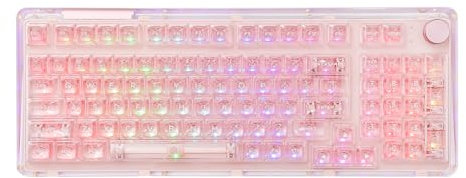 KiiBoom Phantom 98 Hot Swappable Crystal Gasket-Mounted Mechanical Keyboard, Triple Mode NKRO Gaming Keyboard with South-facing RGB, Clear Keycaps, 8000mAh Battery for Win/Mac (Pink)