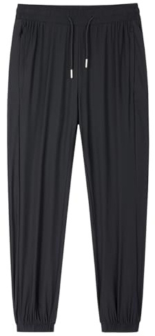 YAWHO Damen Jogginghose Dünne Trainingshose Sporthose Lang Freizeithose Leicht Atmungsaktiv Schnelltrocknend Bequem mit Taschen (1502 Black, XL)
