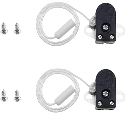 parallelower 2 Pezzi Interruttore a Tirante Interruttore a Corda Mini Pull Cord Interruttore 2A 250V AC On-Off Cord String Pull per bagno lampada a muro lampada da comodino fan