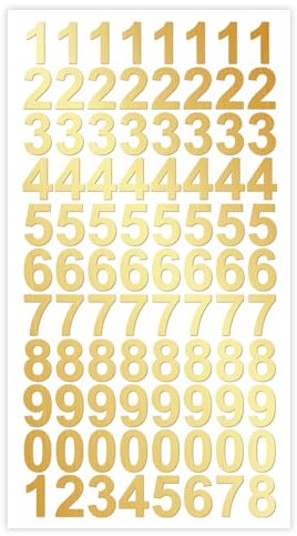 CAIHINIER Leicht Anzubringende Zahlen Aufkleber 1cm in Gold Glänzend - 89 Hochwertige Klebezahlen - Zahlenaufkleber und Nummern 0-9 - Wasser und Wetterfest Ideal für Den Außenbereich-Number Stickers
