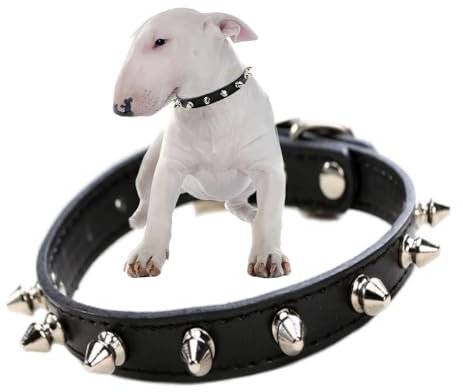 Collar de perro con pinchos, suave y tachonado, con remaches, collares de gato ajustables para niñas, niños, razas pequeñas, taza de té, mini cachorro, gatito, negro, L