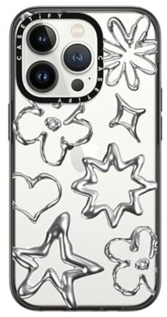 CASETiFY Compact iPhone 14 Pro Case [2X Military Grade Drop Tested / 4ft Drop Protection] - Chrome Doodles - Clear Black