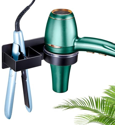 WAYASI Glätteisen Halterung Ohne Bohren, Edelstahl Föhnhalter Wand, Schwarz Föhn und Glätteisen Halterung Aufbewahrung, Fönhalterung Wandhalterung, Halterung für Fön, Selbstklebend Haartrocknerhalter