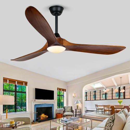 Ventilador de techo de 152cm con luz, ventilador de techo de madera para interior/exterior con control remoto, ventilador de techo de alto volumen de aire para el hogar, porche, cenador al aire libre