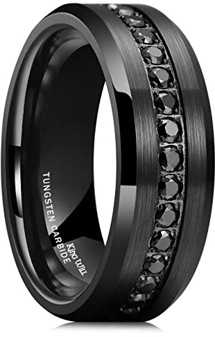 King Will 8mm silberner Titan-Ehering für Herren mit blauer Zirkonia-Einlage, mattiert, Verlobungsring