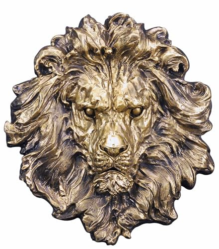 Pevfeciy Wanddeko Gold Löwenkopf Figur Wanddekoration für Wohnzimmer, Groß Moderne Wandskulpturen für Schlafzimmer Flur Office Bar Gartendekoration,Gold,A