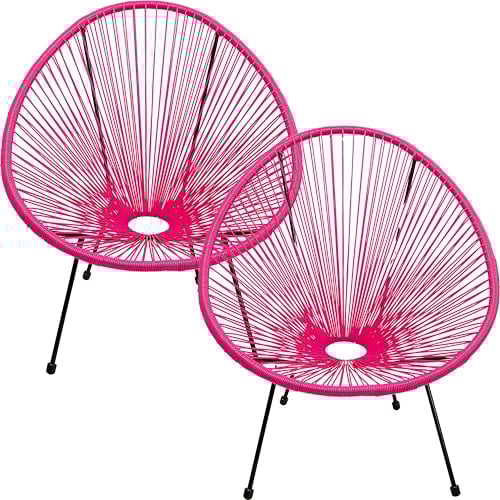 Kare Design Gartenmöbel Set Acapulco, 2er Set, Pink, Indoor und Outdoor Sitzgruppe im Retro-Design, 2X Sessel, Gartenstühle, Lounge-Möbel für Balkon, Garten, Terrasse, Stahl, 85x73x78 cm (H/B/T)