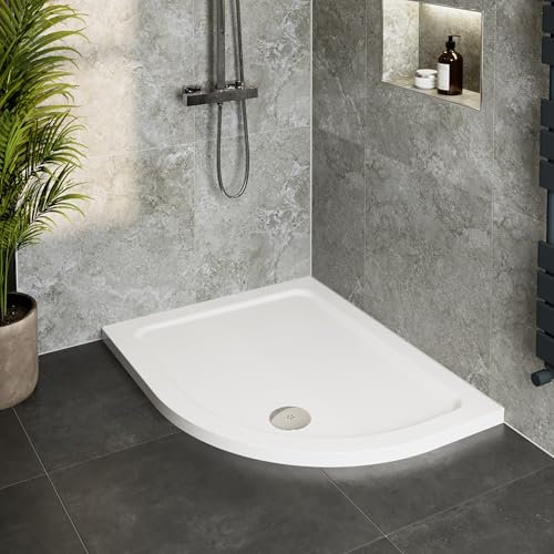 Hydrolux® 1000 x 800 x 45mm White Bathroom Shower Tray for Enclosures Cubicles & Wet Room with Waste, Offset Quadrant Right Hand