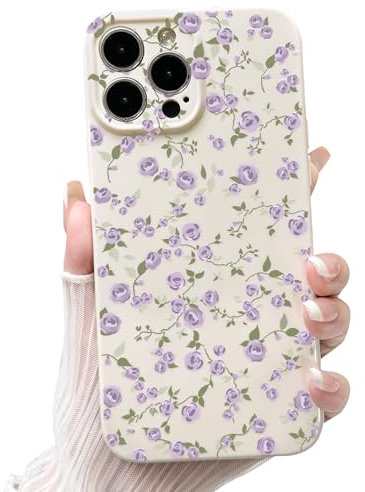 NITITOP Compatible with iPhone 14 Pro Max Case Cute Flower for Women Girls Floral Dark Purple Rose Design Vintage Shockproof Soft Girly Slim TPU Fashion Protective Phone Cover - Dark Purple