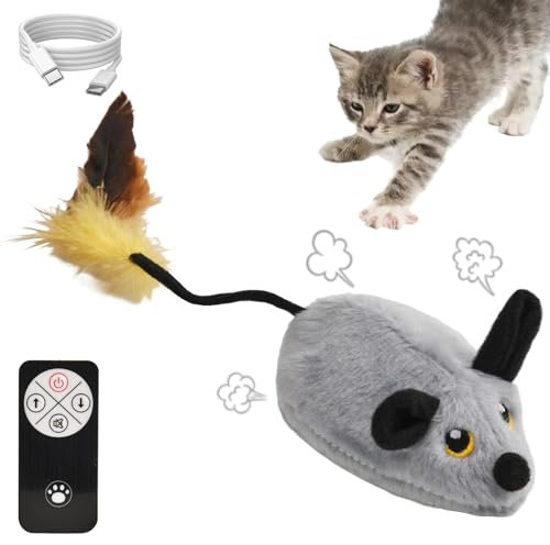 DAOUZL Souris Électrique Interactive pour Chats avec LED et Sons Réalistes - Jouet Rechargeable USB à Détection d'obstacles Intelligent, Idéal pour Occuper Les Chats d'Intérieur Jour et Nuit