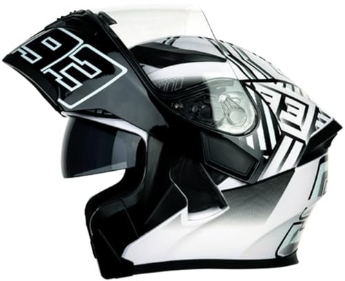 Oubaiya Casco de Motocicleta de Cara Completa, Solapa, Casco de Motocicleta Modular con Doble Visera, Aprobado por la ECE, para Hombres y Mujeres Adultos (Blanco (termitas), M)