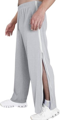 Reha Hose Damen Herren M-3XL, Seitlich Zu Öffnen Baggy Trainingshose Mit Seitlichem Und Reißverschluss Am Bein Weites Bein Schnellfickerhose Sporthose Freizeithose Breite Jogginghose(Light gray,M)