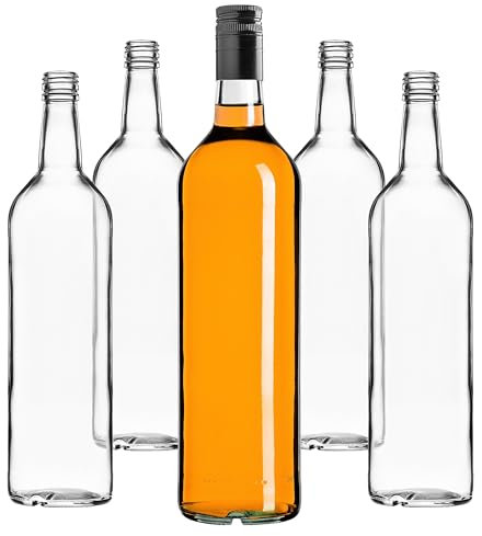 KADAX Glasflaschen zum Befüllen 1L, 40 Stück, leere Likörflaschen mit Schraubverschluss, Saftflaschen, Flaschen für Likör, Schnapsflaschen (Schwarz, Lang)