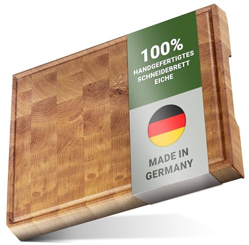 COM4DESIGN Stirnholz Schneidebrett Eiche [mit Liebe Handgefertigt in Deutschland] 40 cm x 30 cm x 4 cm | Für Jeden die Richtige Ausführung | Hirnholz Hackbrett Holz Gross | Hackblock Eichenholz